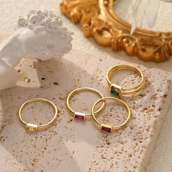 Women 14k Gold Plated Non Tarnish Thumb Stackable Ring Gemstone Jewelry - Picture 6 of 7